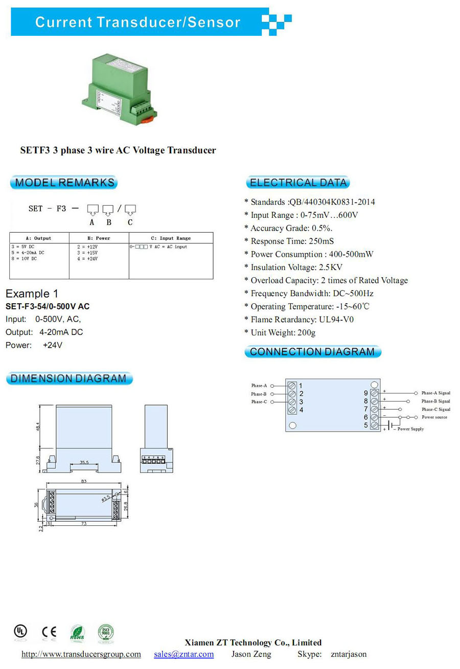 SETF3  3 phase 3 wire AC Voltage Transducer